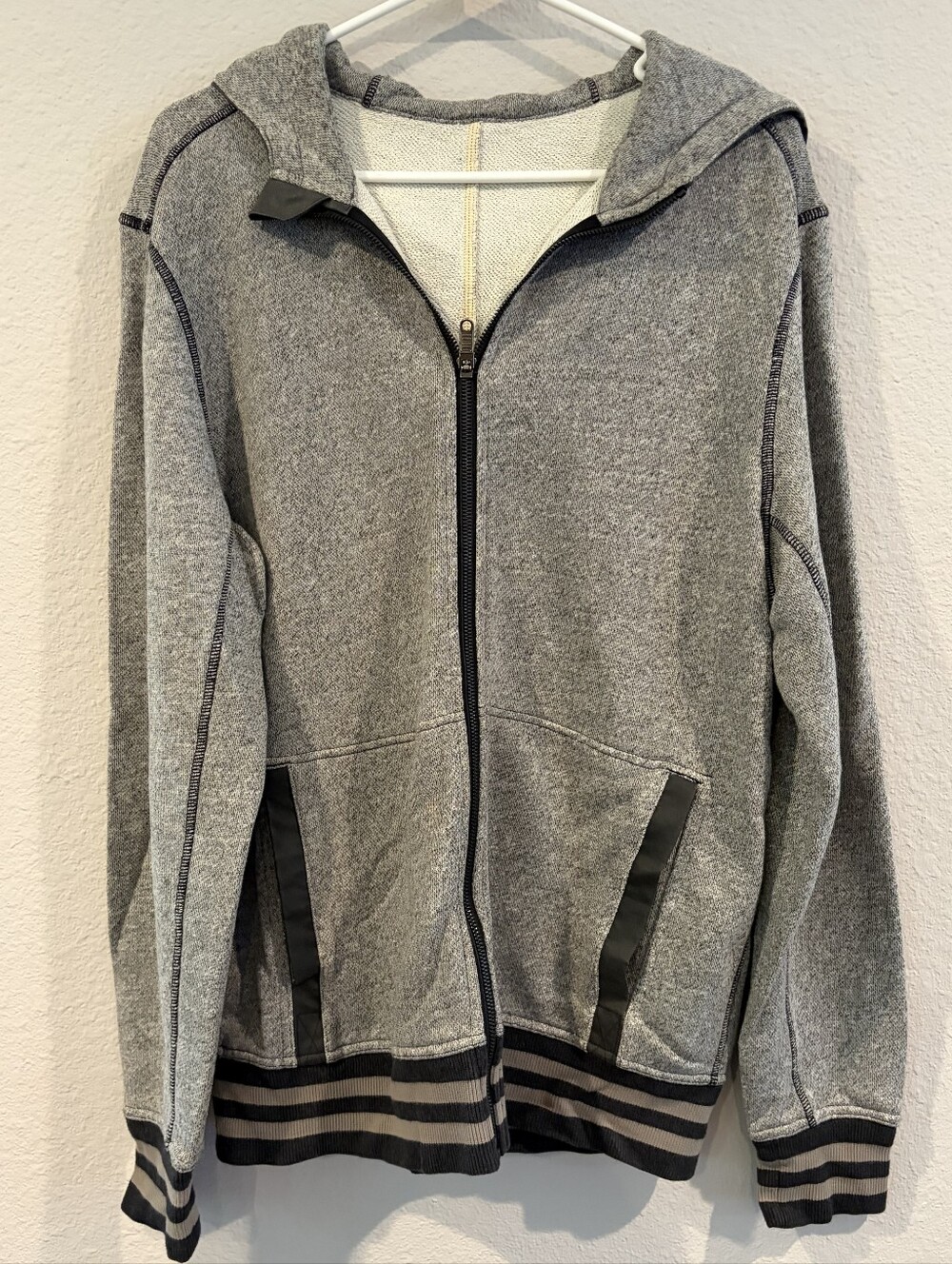 Lululemon Vintage Mens Casual Grey Cotton Full Zip Hoodie‎ Sweatshirt Size Large